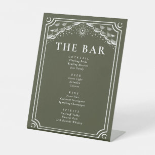 Olive & White Gothic Tarot Card Hochzeitsmenü Bar Sockelschild