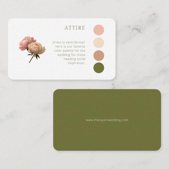 Olive & White | Rose Hochzeitskleid Code Begleitkarte (Vorne/Hinten)