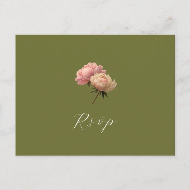 Olive & White | Rose Wedding RSVP Postcard Postkarte (Vorderseite)