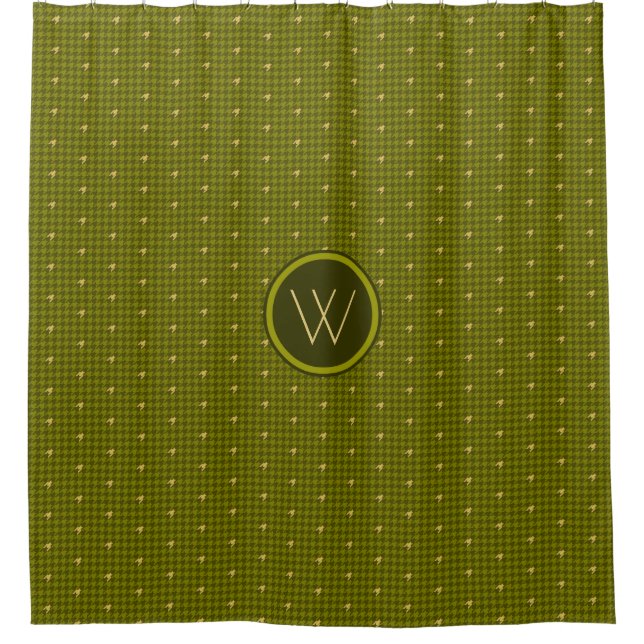 Olive with Gold Accent Houndstooth Douche rideau (Devant)