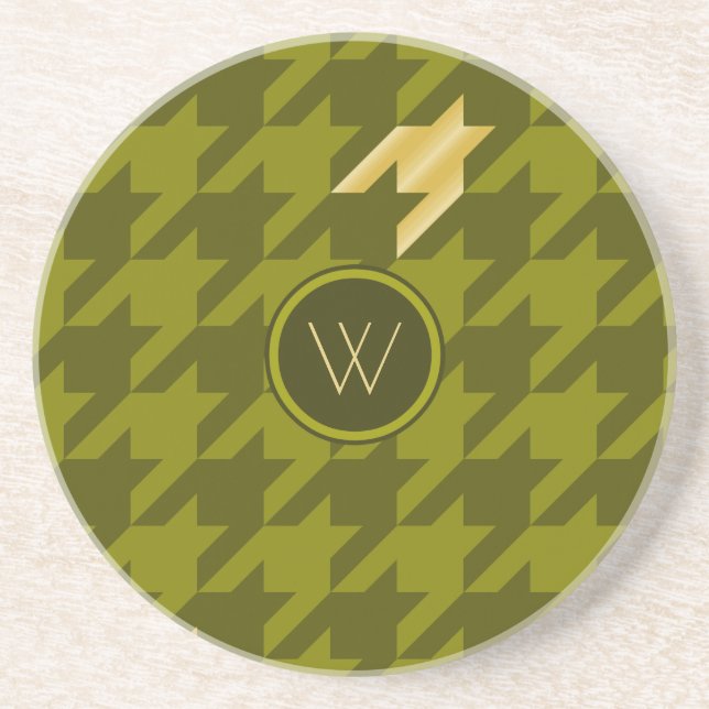 Olive with Gold Houndstooth Sandstone Coaster Getränkeuntersetzer (Vorne)