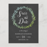 Olive Wreath Chalkboard Save the Date Vorlage