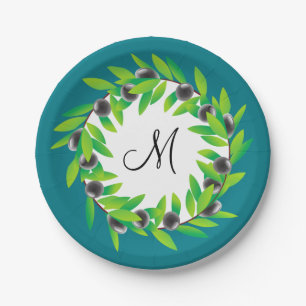 Olive Wreath Monogram Pappteller