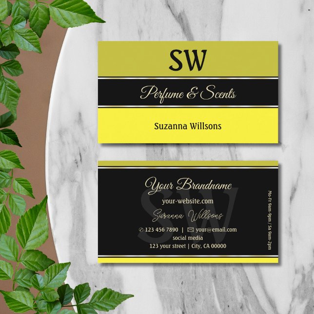 Olive Yellow Borders on Black Modern with Monogram Visitenkarte (Von Creator hochgeladen)