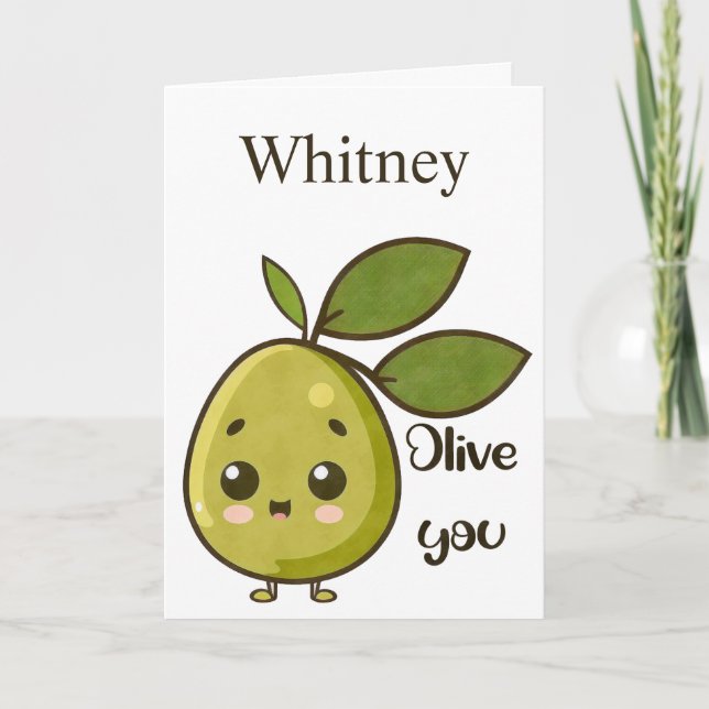Olive You Cute Olive Valentines Carte Jour (Devant)