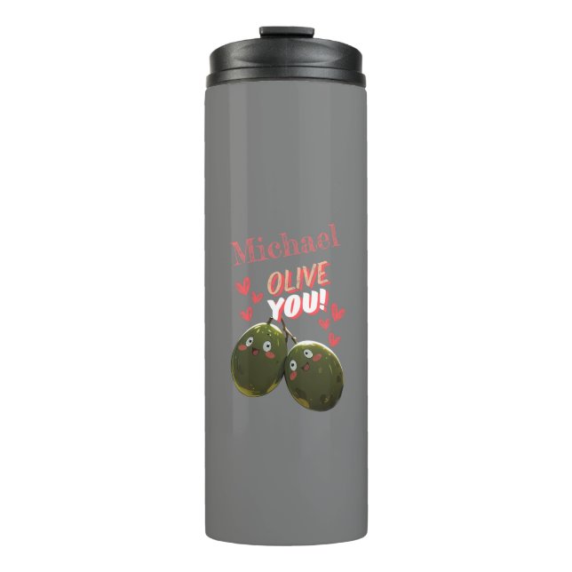 Olive You Two Olive Hearts Thermosbecher (Vorderseite)