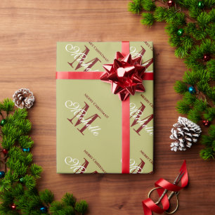 Olivegrün und bordeauxrot monogrammierte Weihnacht Geschenkpapier