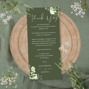 Olivegrüne Grüner-Pflanzen-Hochzeit-Dankeschön-Pla Menükarte