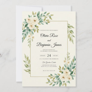 Oliven-Antiqu-Cream-Blatt-Hochzeit Einladung