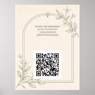 Oliven-Botanik-Hochzeitsfoto-Sharing-QR-Code-Schil Poster