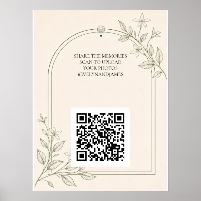 Oliven-Botanik-Hochzeitsfoto-Sharing-QR-Code-Schil Poster (Vorne)