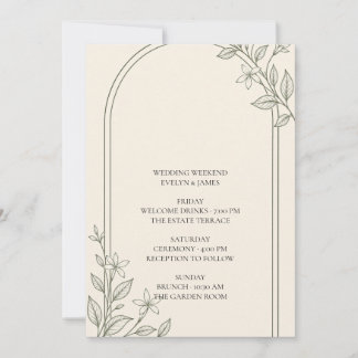 Oliven-Botanik-Hochzeitswochenende-Itinerary-Karte Einladung