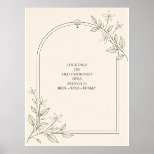 Oliven-Botanisches-Hochzeitsbar-Menü-Schild Poster