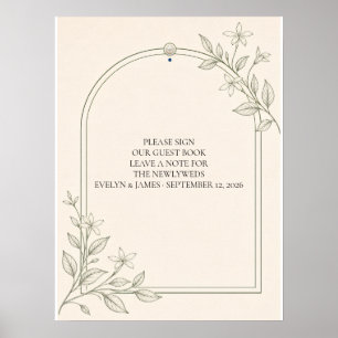 Oliven-Botanisches Hochzeitsgästebuch-Schild Poster