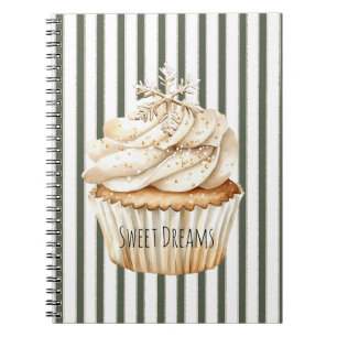 Oliven-Cremestreifen-Schneeflocken-Cupcake Weihnac Notizblock