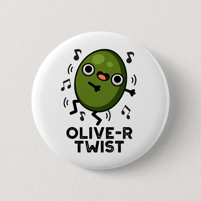 Oliven-Drehung Funny Obstblütenpuin Button (Vorderseite)