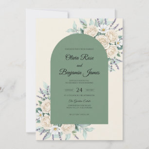 Oliven-Elfenbein-Blatt-Hochzeit Einladung