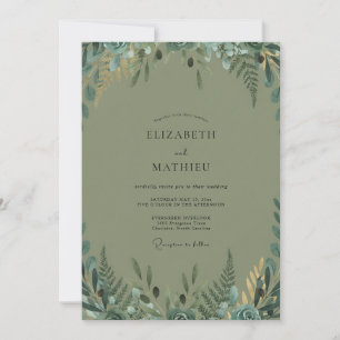 Oliven-Farn-Wald-Hochzeit Einladung
