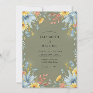 Oliven-gelbe Wildblumen-Hochzeit Einladung
