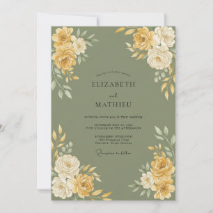 Oliven-Gold-Ranunculus-Eukalyptus-Hochzeit Einladung
