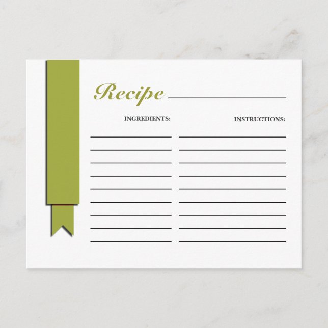 Oliven Green Ribbon-Rezept-Karte Postkarte (Vorderseite)