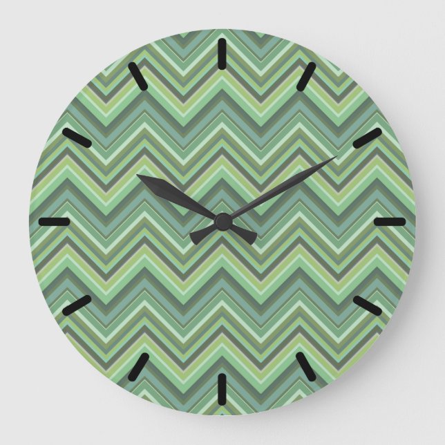 Oliven Green Zigzag Große Wanduhr (Vorderseite)