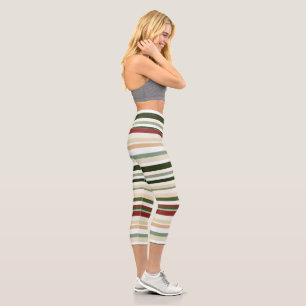 Oliven, grün und rot Streifen Capri Leggings