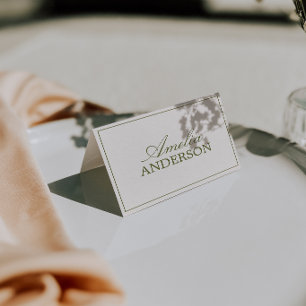 Oliven-grüne Cream Old Money Hochzeitsplatzkarten Tischnummer