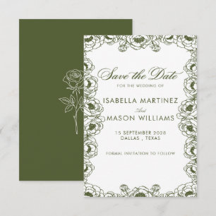 Oliven-grüne Floral-Garten-Save-the-Date-Karte Save The Date