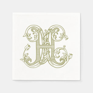 Oliven-grüne "H"-Monogramm-Cocktailservietten Serviette