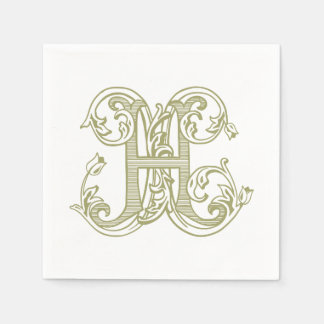 Oliven-grüne "H"-Monogramm-Cocktailservietten Serviette