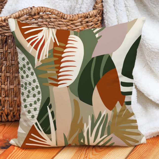 Oliven Grünrost Sand Brown Tropical Abstrakt Kissen (Terracotta and olive green pillow)