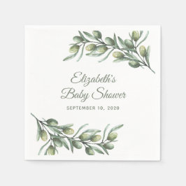 Oliven. italienische Babydusche. Sommer botanisch Serviette