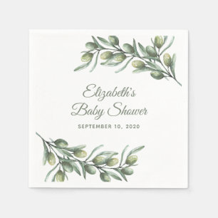 Oliven. italienische Babydusche. Sommer botanisch Serviette