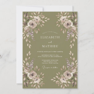 Oliven-Mauve-Petal-Hochzeit Einladung