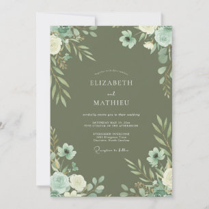 Oliven-Minz-Wildblumen-Hochzeit Einladung