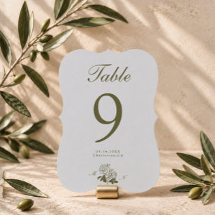 Oliven-Monogramm-Tischnummer mit Stanzeffekt für d Einladung