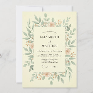 Oliven-Pfirsich-Laub-Eukalyptus-Hochzeit Einladung