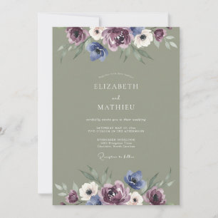 Oliven-Pflaume-Wildblumen-Hochzeit Einladung