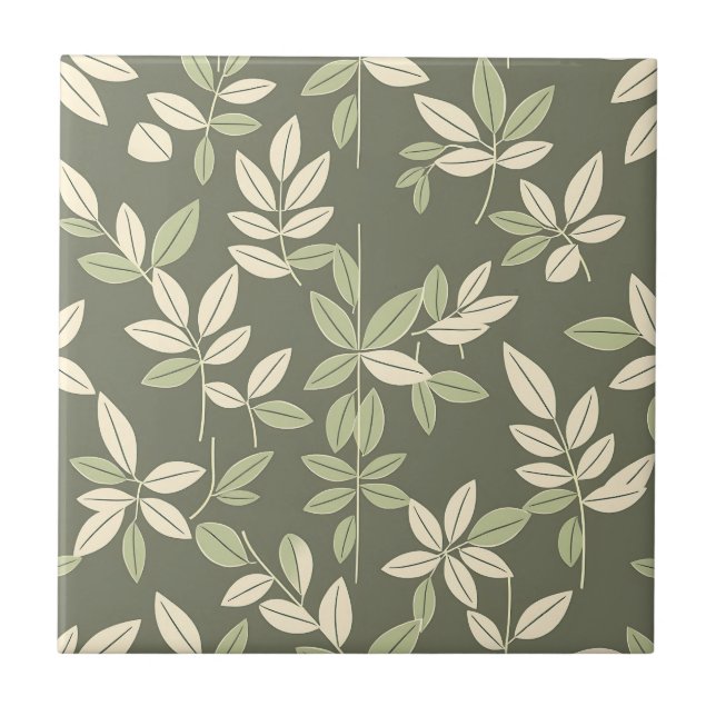 Oliven-Salbei-Botanisches-Blatt-Muster  Fliese (Vorderseite)