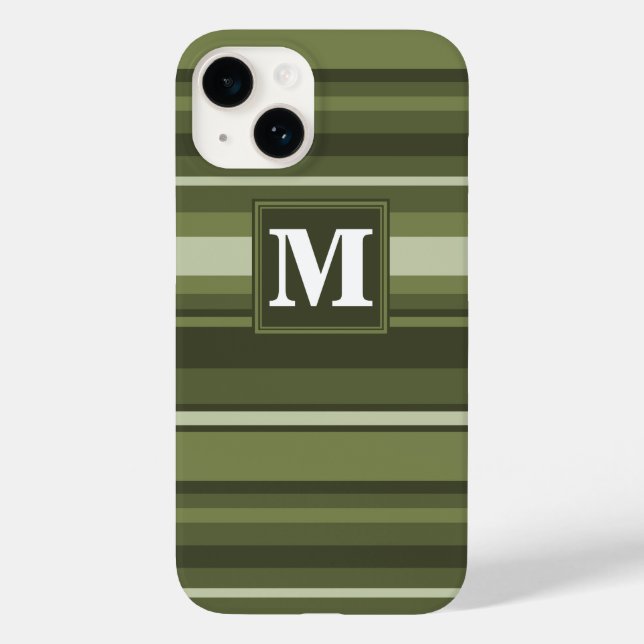 Oliven-Streifen in Monogramm Case-Mate iPhone 14 Hülle (Rückseite)