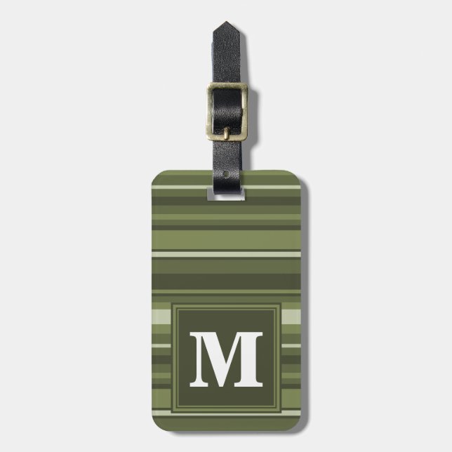 Oliven-Streifen in Monogramm Gepäckanhänger (Vorderseite vertikal)
