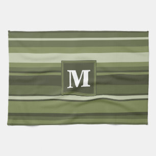 Oliven-Streifen in Monogramm Geschirrtuch