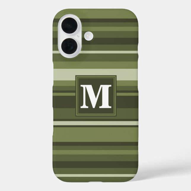 Oliven-Streifen in Monogramm iPhone 16 Hülle (Rückseite)