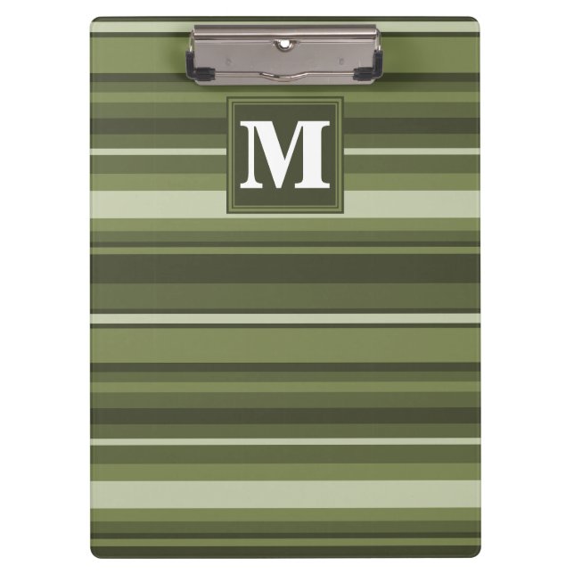 Oliven-Streifen in Monogramm Klemmbrett (Vorderseite)