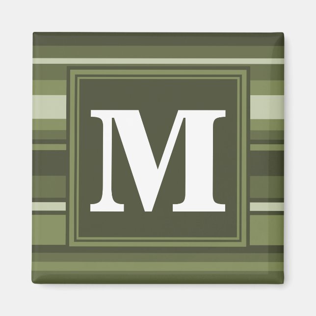 Oliven-Streifen in Monogramm Magnet (Vorne)