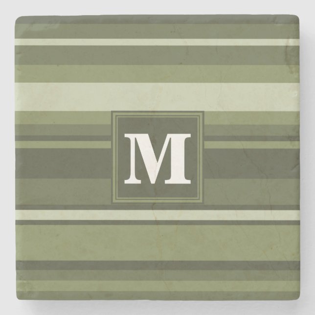 Oliven-Streifen in Monogramm Steinuntersetzer (Vorderseite)