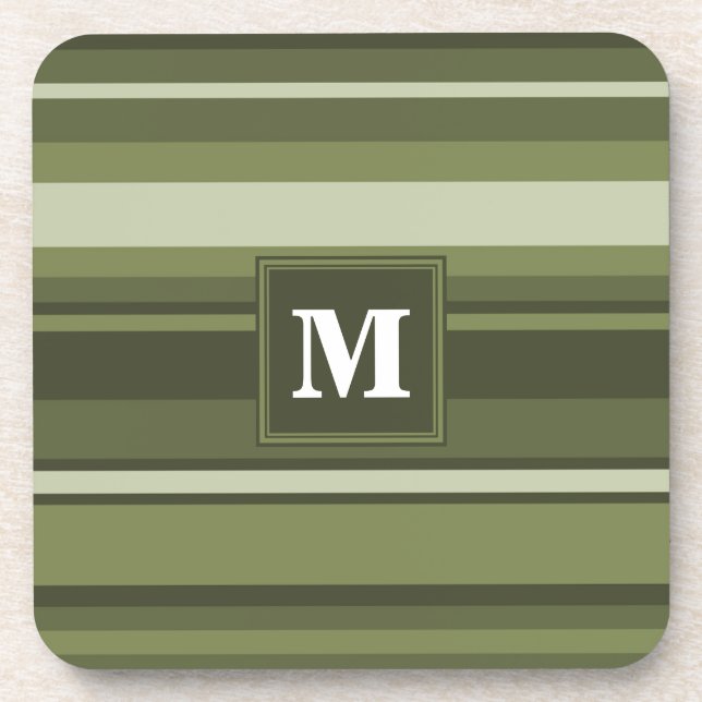 Oliven-Streifen in Monogramm Untersetzer (Vorderseite)