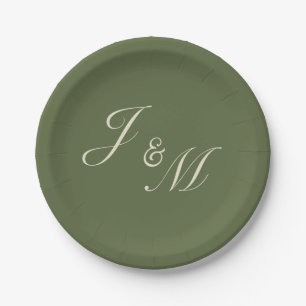 Oliven- und Beige-Hochzeitsempfangsplatten Pappteller
