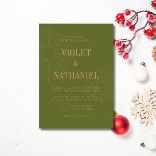 Oliven- und Gold-elegante Schneeflocken-Weihnachts Einladung